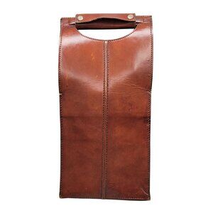 Leather Double Wine Bottle Tote Bag With Handle Snap and Tie Closure Divider